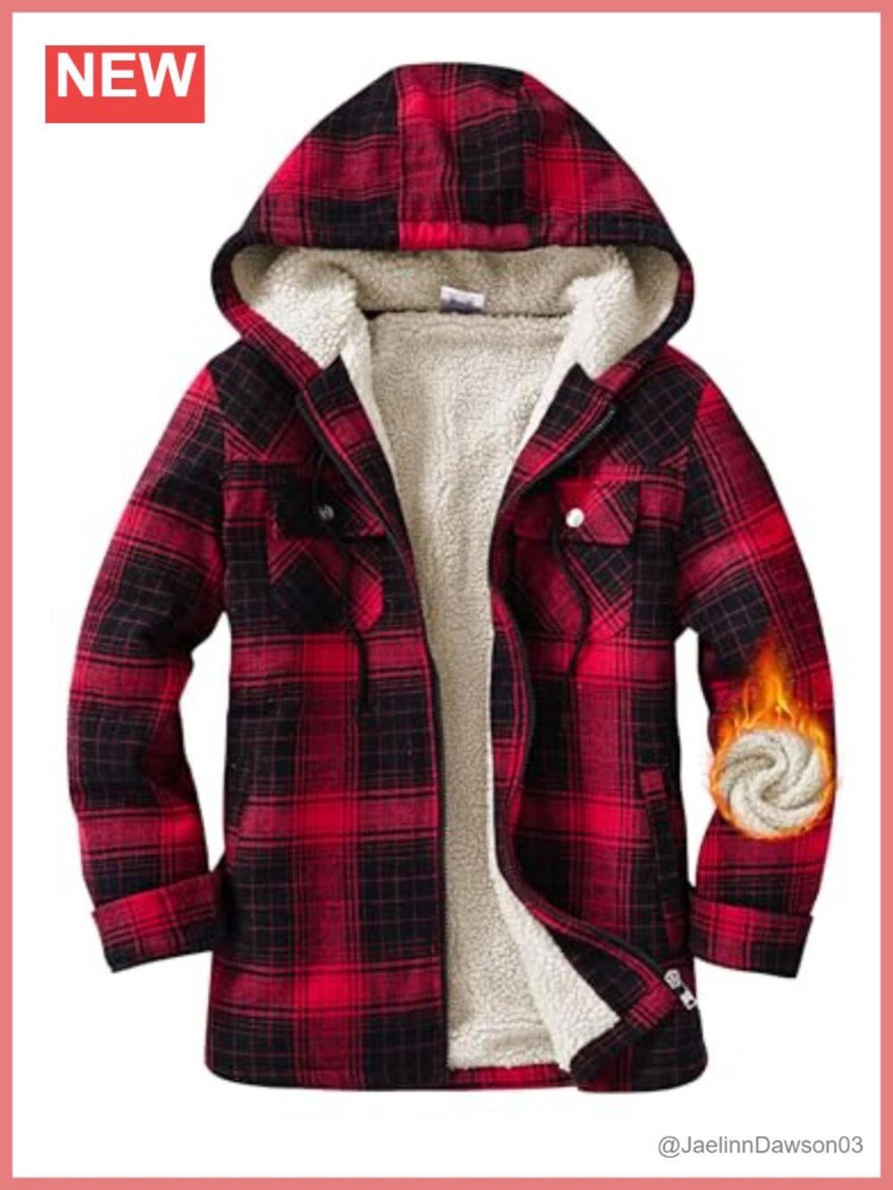 MoFiz Flannel Sherpa Lined Zip Hoodie Winter Warm Sweatshirt Jacket